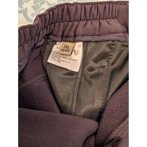 Mens Outdoor Fleece Lined Softshell Black Pants US Large Elastic Waistband Zip - Picture 3 of 9